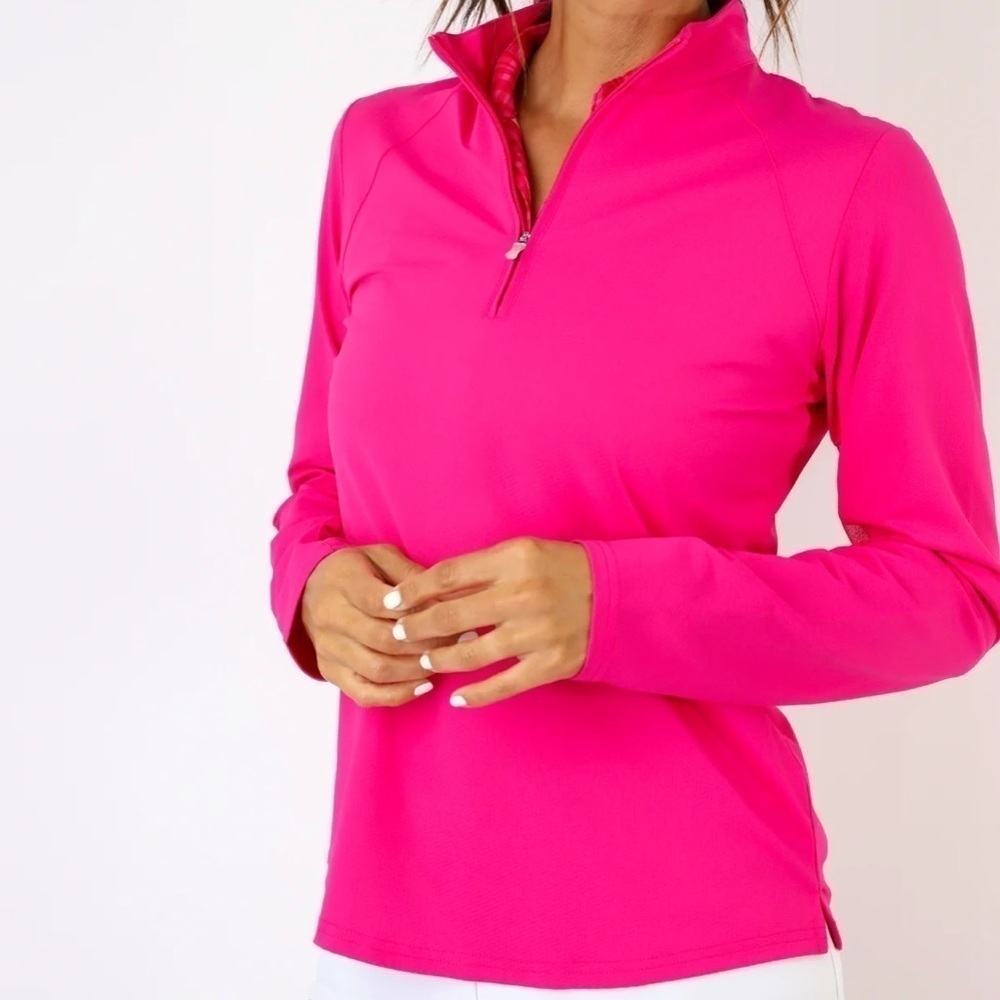 SanSoleil UV50+ Raglan Long Sleeve Quarter-Zip Top Barbie Pink Size S